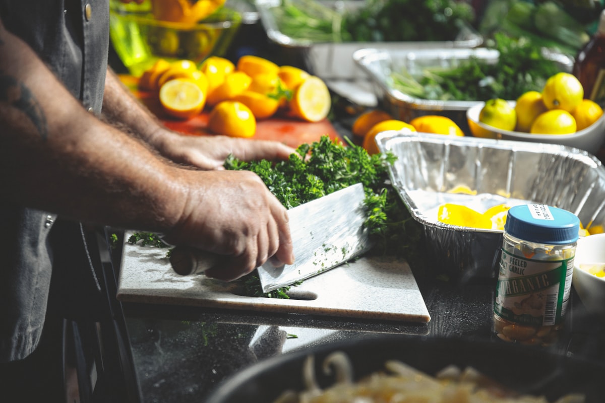 Healthy cooking preparation with fresh vegetables and ingredients